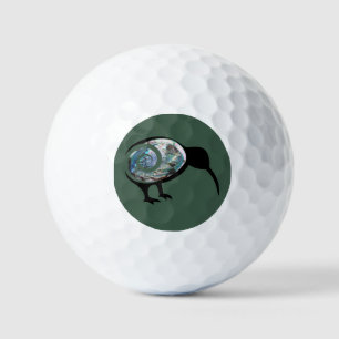 NEW ZEALAND KIWI BIRD PAUA BLACK GREEN FERN KORU GOLFBALL