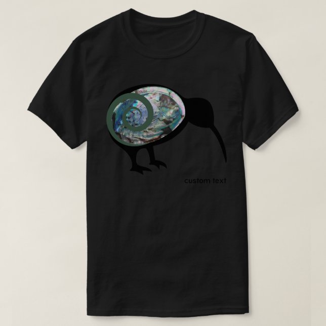 NEW ZEALAND KIWI BIRD PAUA BLACK GREEN FERN KORU T-Shirt (Design vorne)