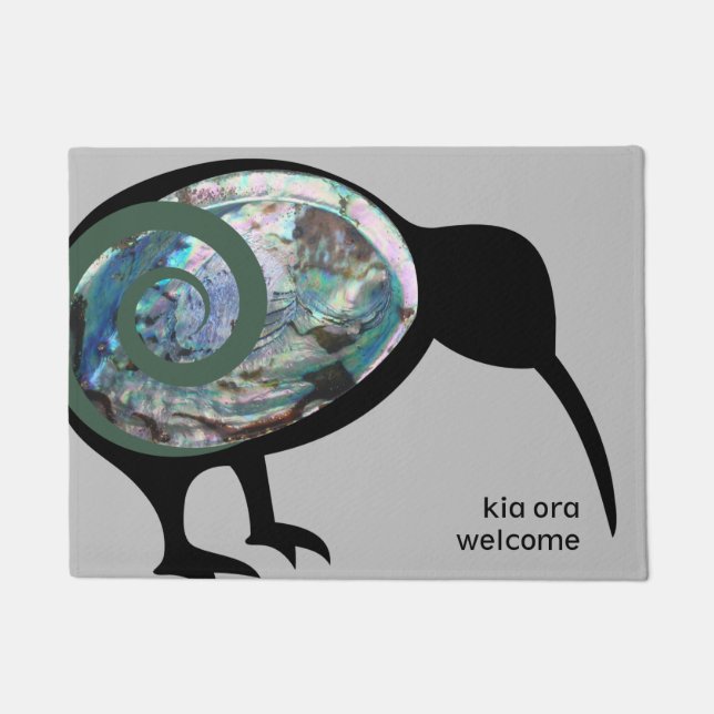 NEW ZEALAND KIWI BLACK PAUA FERN KORU KIA ORA NZ FUßMATTE (Vorderseite)