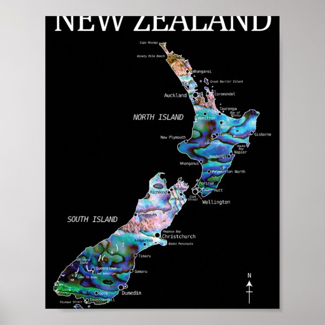 New Zealand Kiwi Detailed Map  Poster (Vorne)