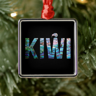 NEW ZEALAND KIWI PAUA ORNAMENT AUS METALL