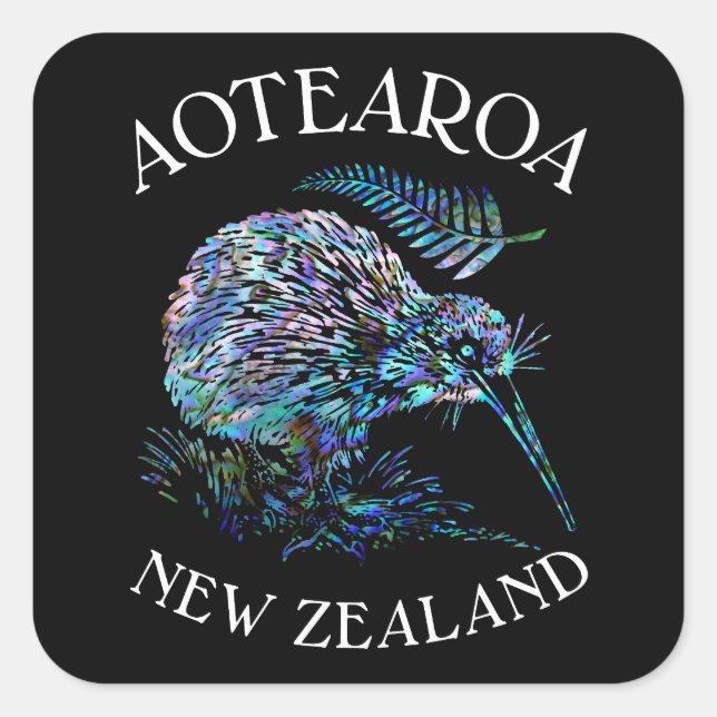 NEW ZEALAND KIWI PAUA QUADRATISCHER AUFKLEBER (Vorderseite)