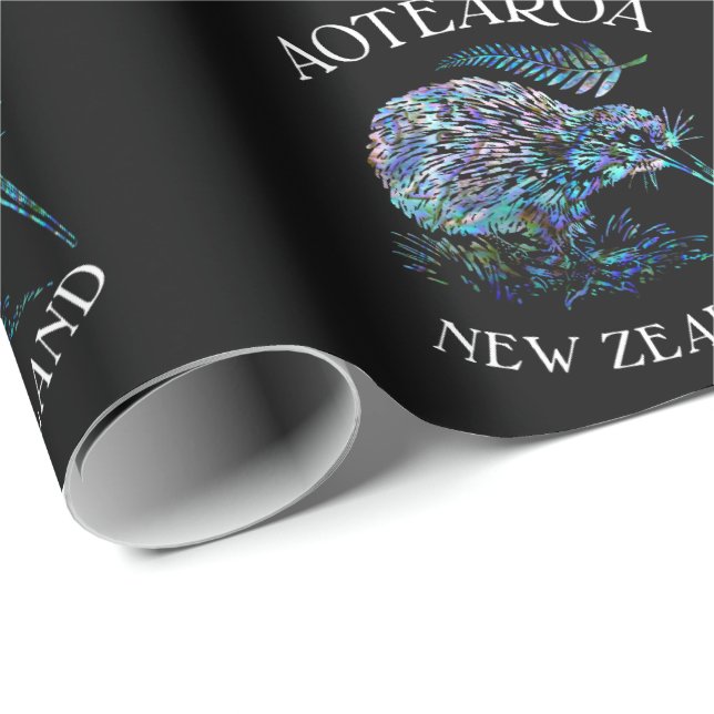 NEW ZEALAND KIWI UND FERN PAUA GESCHENKPAPIER (Rolleneckpunkt)