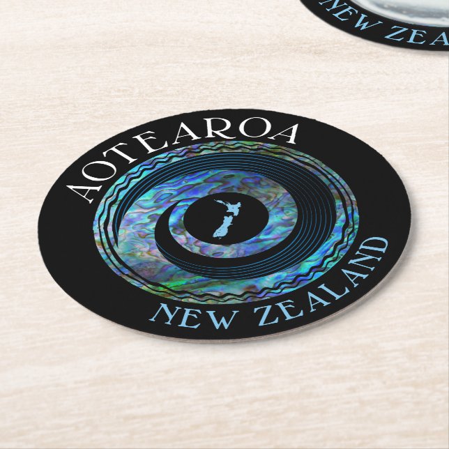 NEW ZEALAND KORU MAP PAUA RUNDER PAPPUNTERSETZER (Angewinkelt)