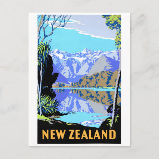 New Zealand Lake Matheson Vintage Travel Poster Postkarte