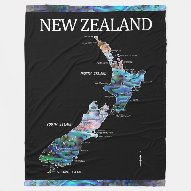 NEW ZEALAND MAP PAUA DURCH BLANKET FLEECEDECKE (Vorderseite)
