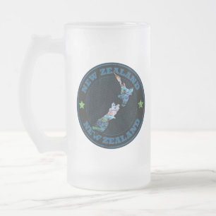 NEW ZEALAND MAP PAUA GLASS MATTGLAS BIERGLAS