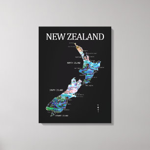 NEW ZEALAND MAP PAUA LEINWANDDRUCK