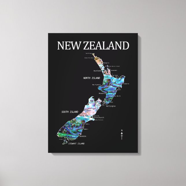 NEW ZEALAND MAP PAUA LEINWANDDRUCK (Vorderseite)