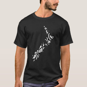 New Zealand Map Tattoo Tribal Maori Muster Design T-Shirt