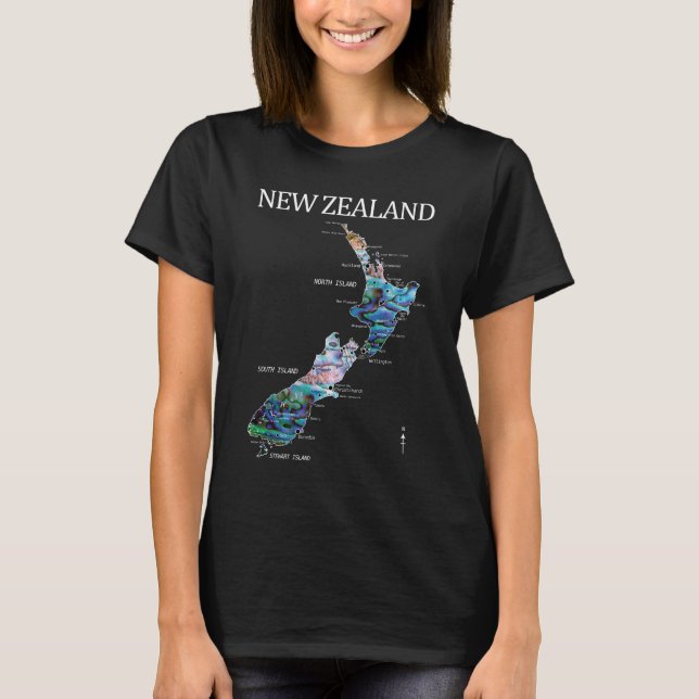 NEW ZEALAND PAUA MAP DETAILLIERT T-Shirt (Vorderseite)