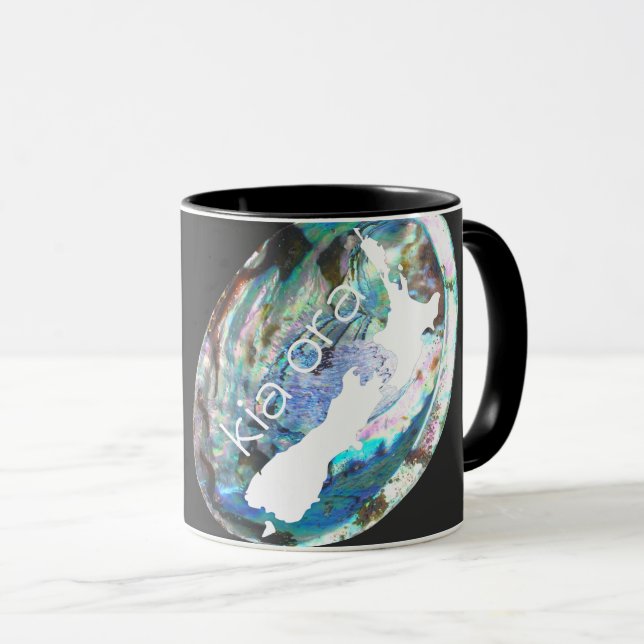 NEW ZEALAND PAUA MUSCHEL KIA ORA CUSTOM NZ KIWI TASSE (VorderseiteRechts)