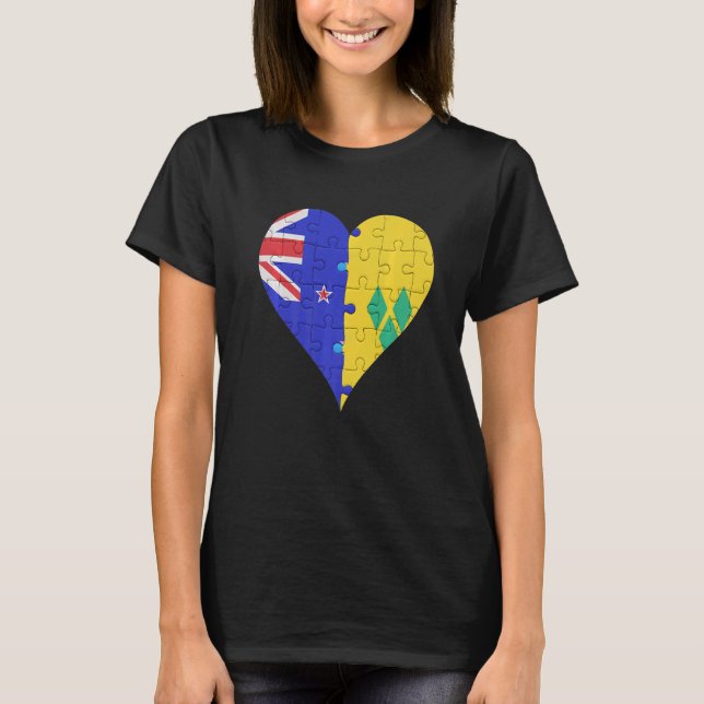 New Zealander Saint Vincentian Flag Herz T-Shirt (Vorderseite)