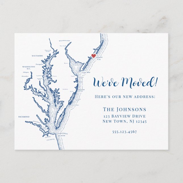 New Zuhause Atlantic City New Jersey Map Moving Ankündigungspostkarte (Vorderseite)