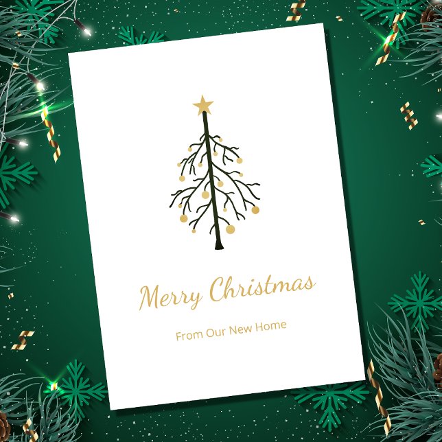 New Zuhause Christmas Tree Gold Green Moving Ankündigung (Von Creator hochgeladen)