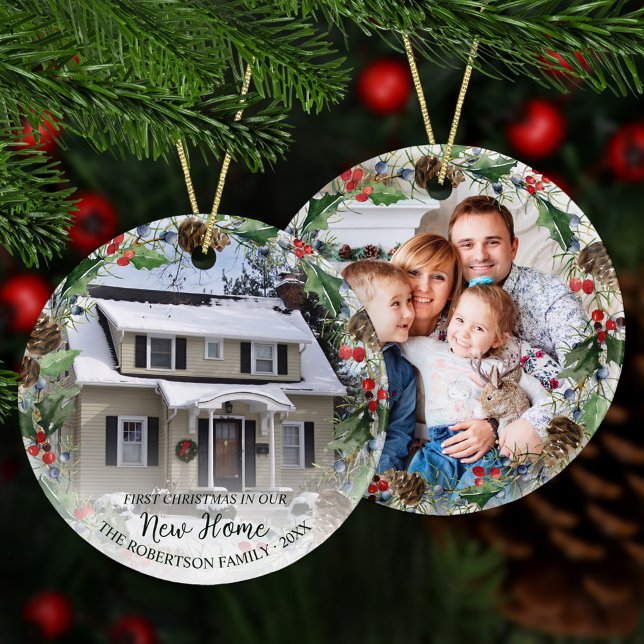New Zuhause First Christmas Wreath 2 Foto Keramik Ornament (Von Creator hochgeladen)