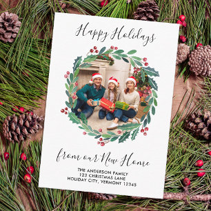 New Zuhause Greenery Wreath Foto Holiday Moving Begleitkarte