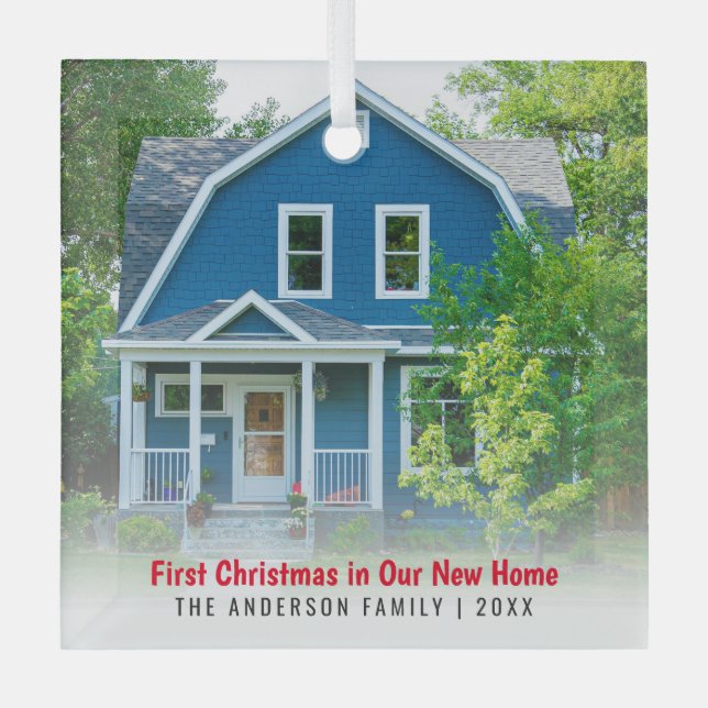 New Zuhause House Foto First Christmas Ornament Aus Glas (Vorderseite)