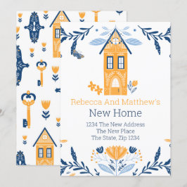 New Zuhause Hyge Blue Yellow House und Blume Einladung