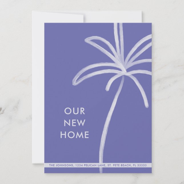 New Zuhause Palm Tree Minimalistisch Periwinkle Mo Ankündigung (Vorderseite)