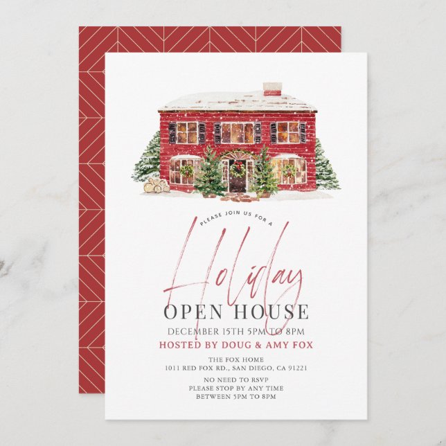 New Zuhause Red House Christmas Holiday Open House Einladung (Vorne/Hinten)