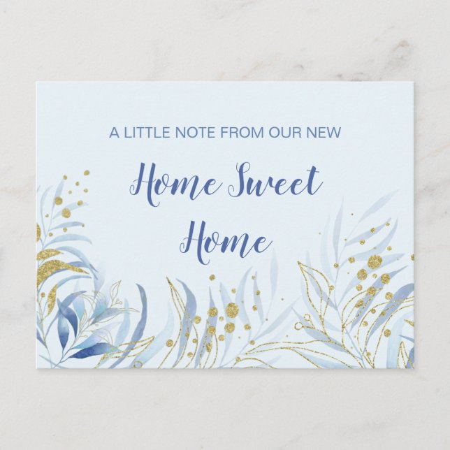 New Zuhause Sweet Zuhause Blue Watercolor Foliage  Ankündigungspostkarte (Vorderseite)