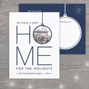 New Zuhause Weihnachtsschmuck Foto Navy Blue White Feiertagspostkarte