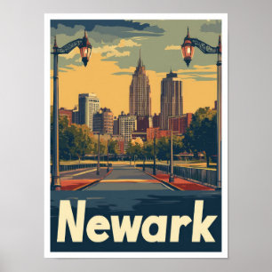 Newark New Jersey Kunst Vintage Reise Illustration Poster