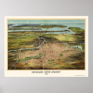 Newark, NJ Panoramic Map - 1916 Poster