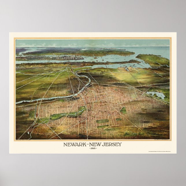 Newark, NJ Panoramic Map - 1916 Poster (Vorne)