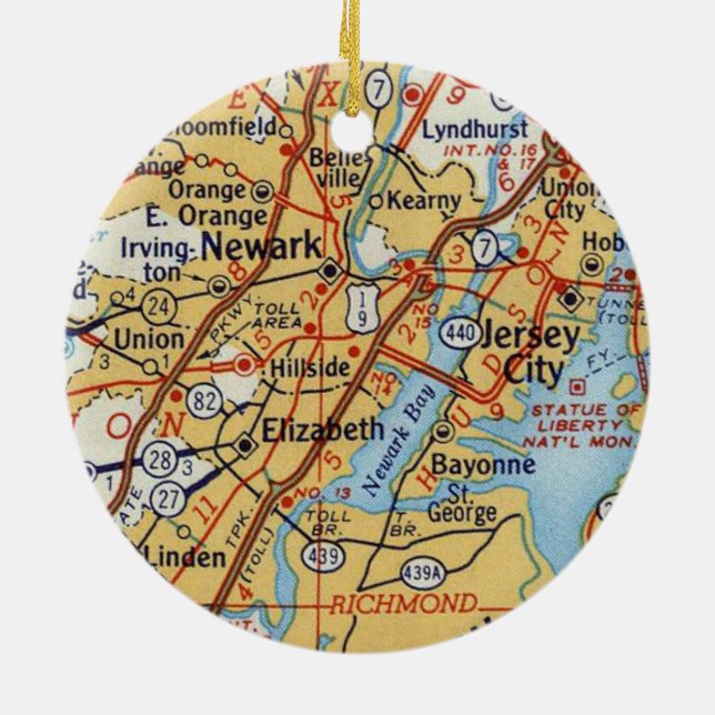 Newark NJ Vintag Map Keramik Ornament (Hinten)