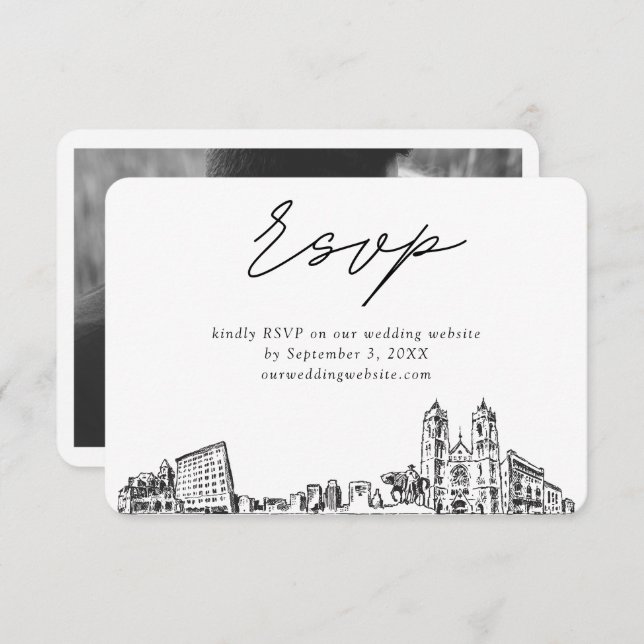 Newark Wedding Minimalistisch Sketch UAWG Begleitkarte (Vorne/Hinten)