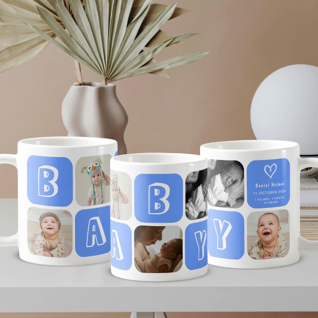 Newborn Baby Boy 5 photo collage keepsake Blue Kaffeetasse (Von Creator hochgeladen)