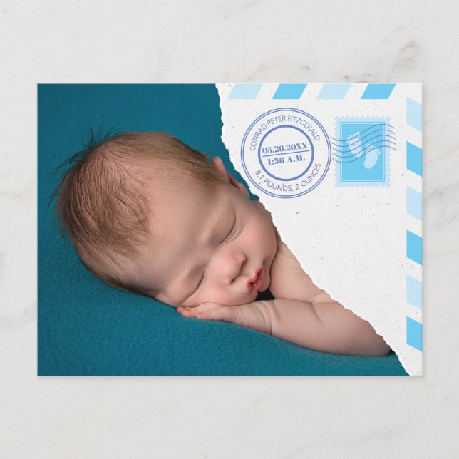 Newborn Baby Boy Announcement Postcard Ankündigungspostkarte (Vorderseite)