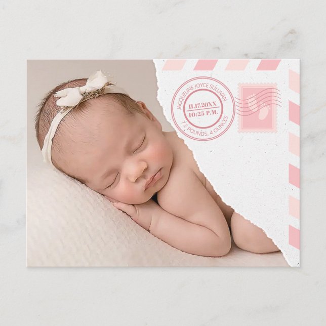 Newborn Baby Girl Announcement Postcard Ankündigungspostkarte (Vorderseite)
