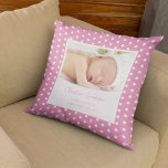 Newborn Baby Girl with Birth Stats and Photo Kissen<br><div class="desc">Celebrate your little one's birth with this newborn baby girl throw pillow. This adorable pillow has birth stats (date, time, length, and weight), as well as baby's first and last name and photo. The background is a dark pink with white polka dots. This pillow is a perfect keepsake and adds...</div>