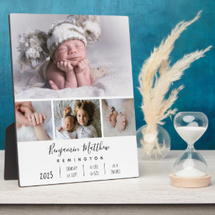 Newborn Birth Stats Four Photo Collage Plaque Fotoplatte