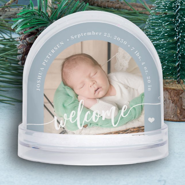 Newborn boy baby 2 photo welcome script keepsake schneekugeln (Von Creator hochgeladen)
