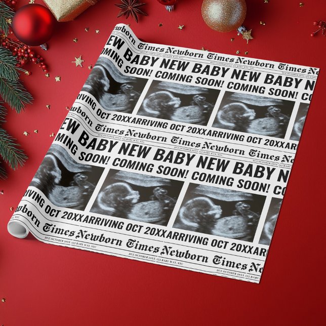 Newborn Times Newspaper Baby Photo Personalized Geschenkpapier (Von Creator hochgeladen)