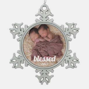 Newborn Twins Baby First Christmas Schneeflocken Zinn-Ornament