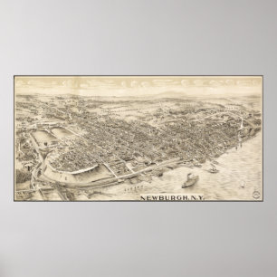 Newburgh New York 1900 antike panoramische Karte Poster
