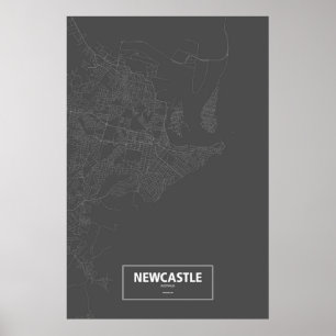 Newcastle, Australien (weiß auf Schwarzem) Poster