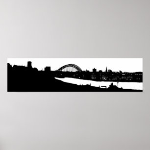 Newcastle nach panoramischem Silhouette-Plakat Poster