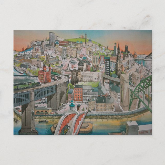 Newcastle upon Tyne durch die Jahre Postkarte (Vorderseite)