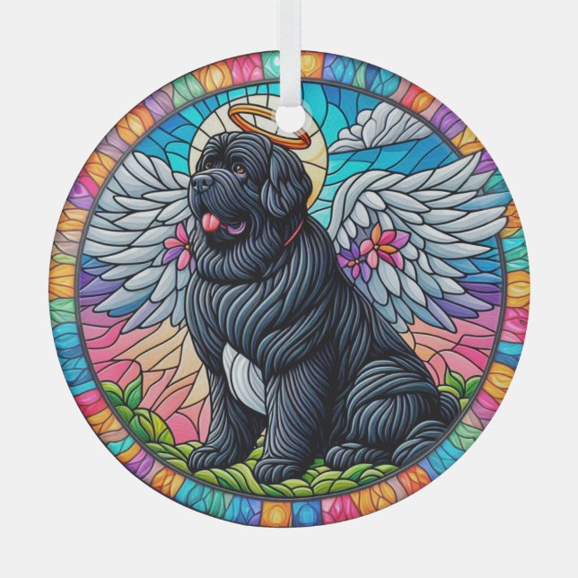Newfie Angel Farbenfrohe gestanzte Glasdekoration Ornament Aus Glas (Vorderseite)