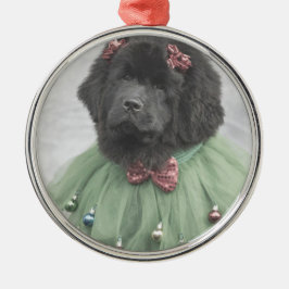 Newfie Baby unter dem Baum Silbernes Ornament