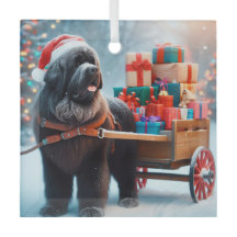 Newfie Weihnachtsmann mit einem Wagen voller Gesch
