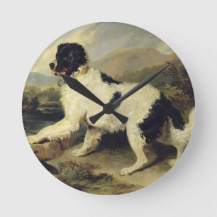 Newfoundland Dog Called Lion, 1824 (oil on canvas) Runde Wanduhr