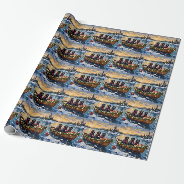 Newfoundland Dog Christmas Boat Holiday Geschenkpapier (Ungerollt)