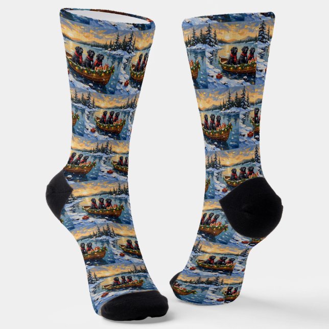 Newfoundland Dog Christmas Boat Holiday Socken (Gewinkelt)